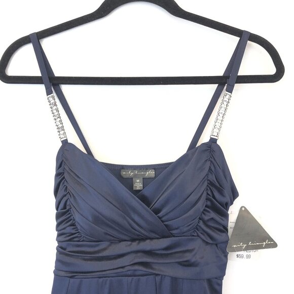 City Triangles Size M Navy Blue Sleeveless Ruched Party Dress Rhinestone Straps - Picture 5 of 7